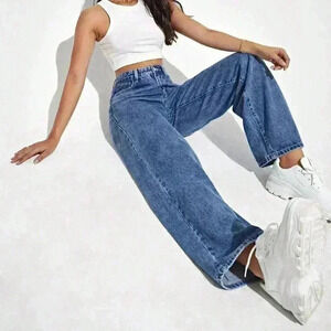 Dark Wash Casual Women's High Waist Wide Leg Jeans
